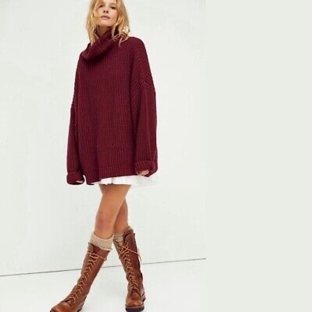 Free People Swim Too Deep Turtleneck Sweater Size S oversized
